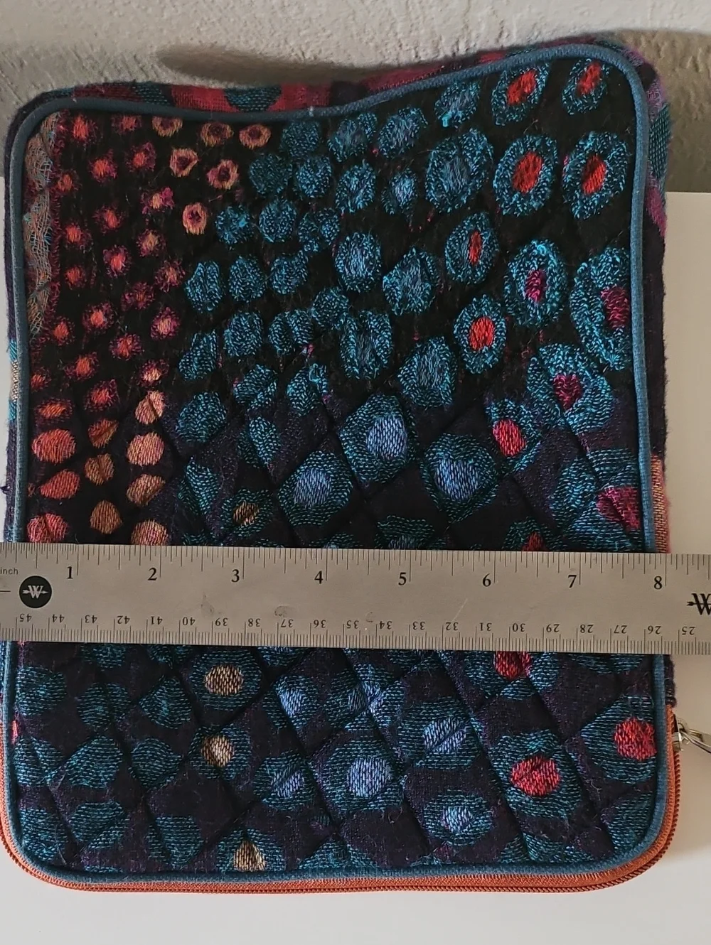 Colorful Quilted Zip Pouch with Peacock Type Paytern.